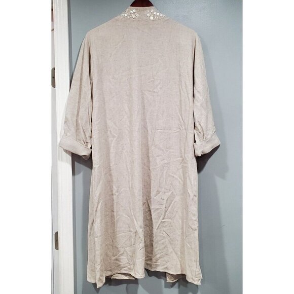 Soft Surroundings Linen Duster Long Cardigan Coat Shell Button Embellish Sz M - Picture 2 of 16